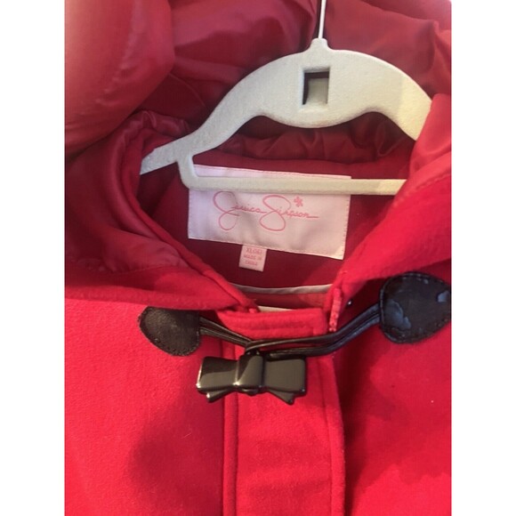 Jessica Simpson Pea Coat/Car Coat Red Juniors 16 XL Toggle Buttons Flared Ruffle - Picture 7 of 8